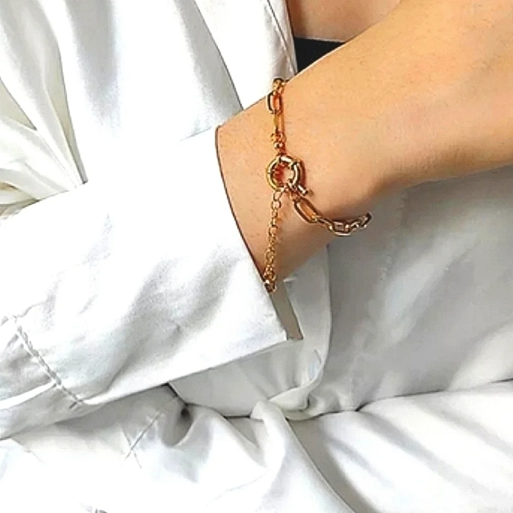 NEW 14k‎ Gold-Plated Paperclip Adjustable Bangle Bracelet